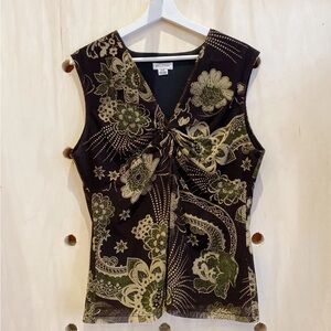 Dark Brown Floral Sleeveless Y2K Blouse